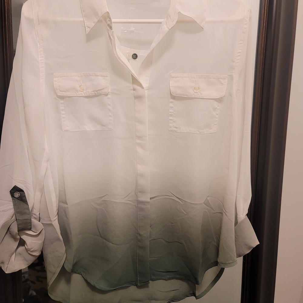 Edge White and Green Button-Up Shirt